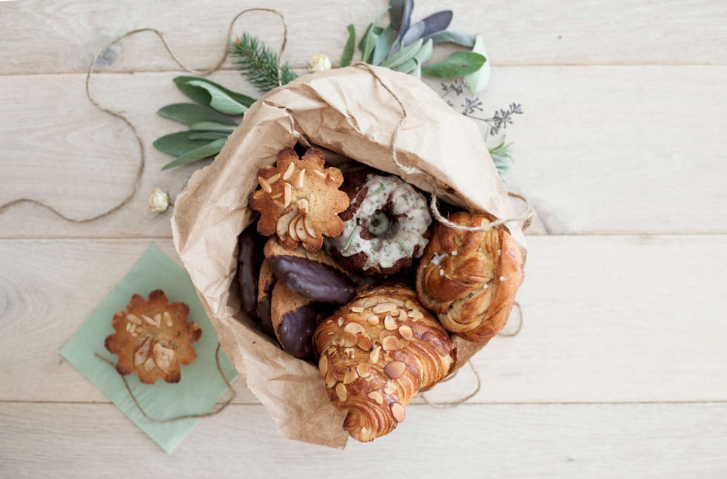 A box of baked goods from OWL Bakery in Asheville