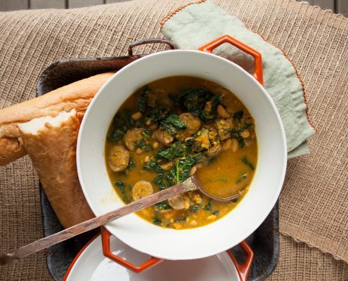 Quick Cassoulet of Sausage, Beans, and Kale